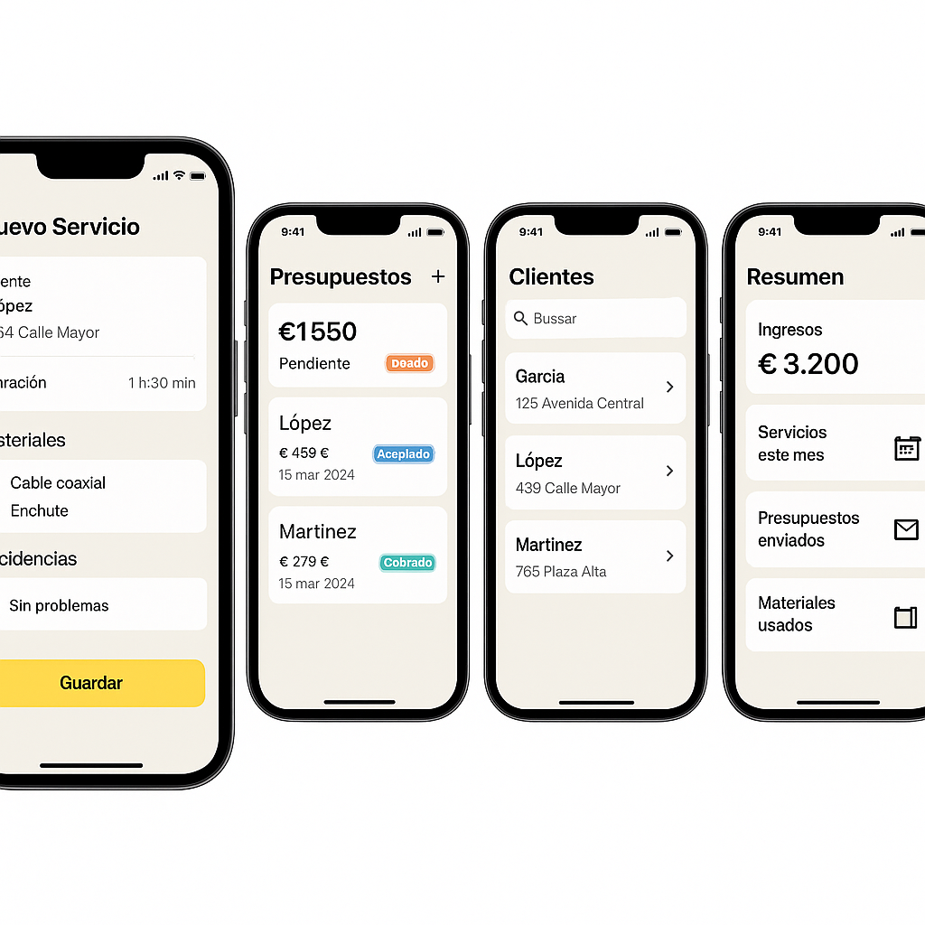 Aplicación móvil de Javier - Presupuestos, Clientes y Resumen